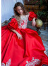 Red Satin Gold Lace Adorable Flower Girl Dress